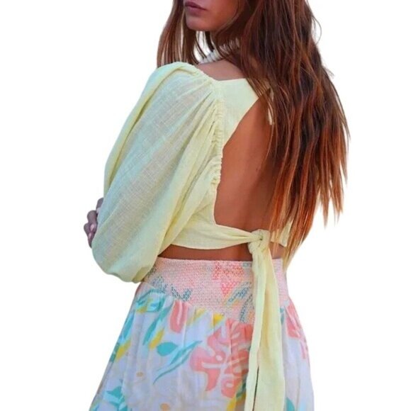 Jen's Pirate Booty Cali Coast Paia Pastel Yellow Open Back Crop Top - Picture 3 of 6